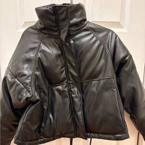 TOPSHOP Black Leather Women’s Puffer Jacket